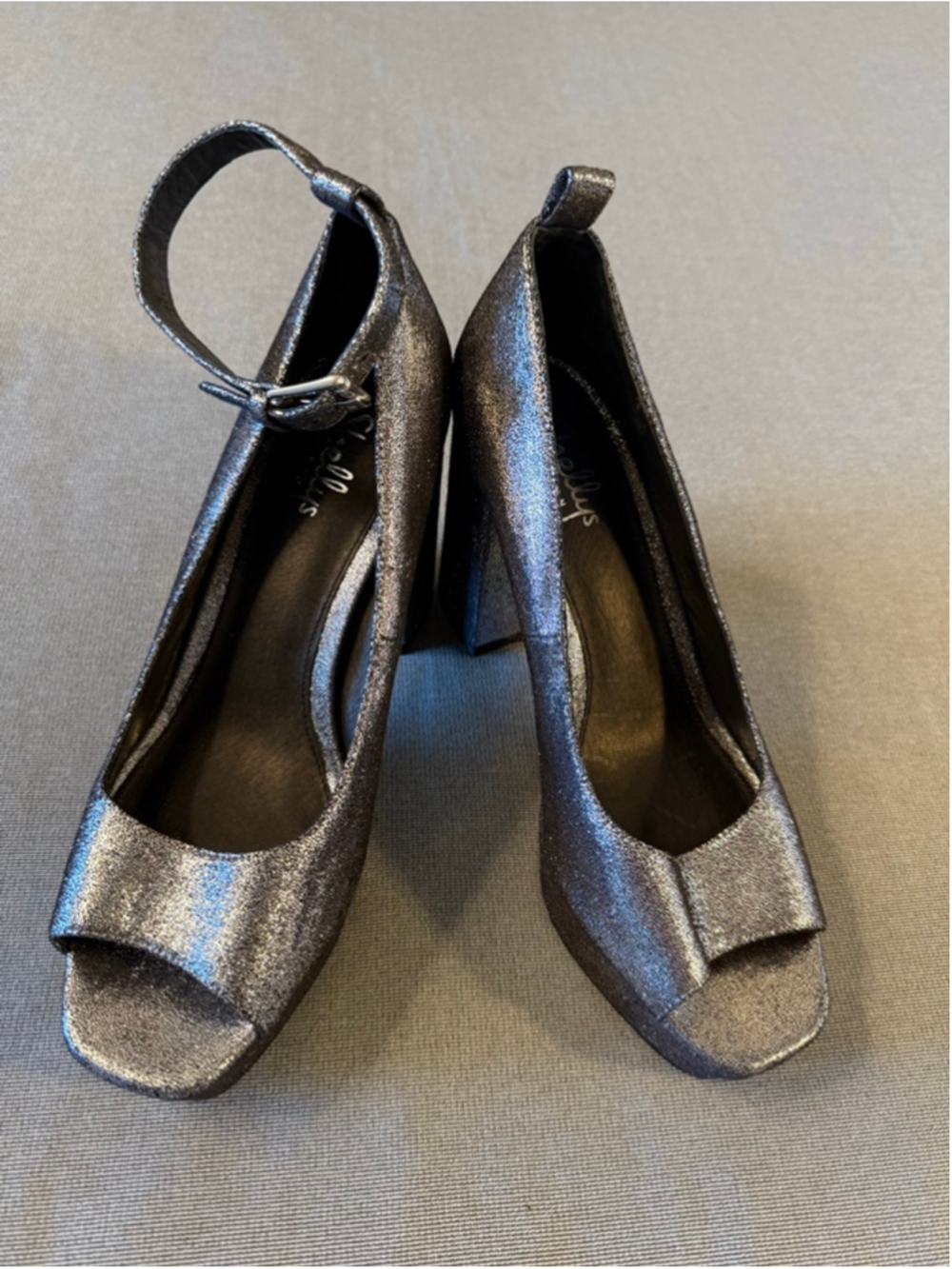 NWOT Shellys London Florida platform shoes silver glitter block heel SZ 9